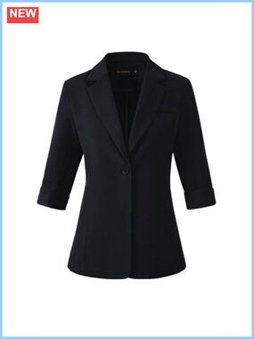 Womens 3/4 Sleeve Lightweight Blazer Business Casual One Button Suit Jacket